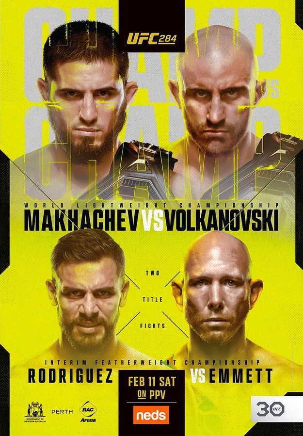 UFC 284 Poster featuring Islam Makhachev, Alexander Volkanovski, Yair Rodriguez and Josh Emmett