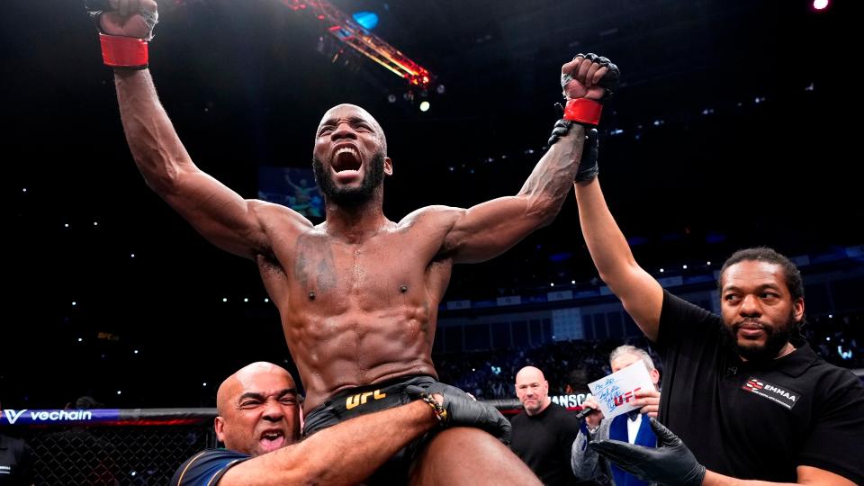 Leon Edwards Celebrates his Victory at UFC 286